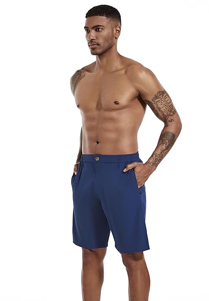 DIFFICORT MENS SWIM TRUNKS WITH COMPRESSION LINER 9″ ZIPPER FLY BATHING SUITS QUICK DRY SWIMMING SHORTS WITH ZIPPER POCKETS,DARK BLUE,34