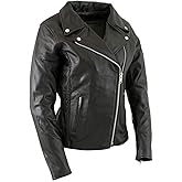 Milwaukee Leather LKL27001 Women's Classic Braided Premium Black Leather Fitted Motorycle Riders Biker Jacket - Large
