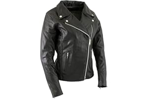 Milwaukee Leather LKL27001 Women's Classic Braided Premium Black Leather Fitted Motorycle Riders Biker Jacket - Large
