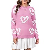 Wyeysyt Heart Sweater for Women Oversized Valentines Day Sweaters Crew Neck Knit Pullover Sweaters