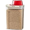 Komax Rice Container - Dry Food Storage for Grain - BPA-Free Plastic Dispenser w/Lid & Measuring Scoop - Dishwasher Safe (Set of 2)