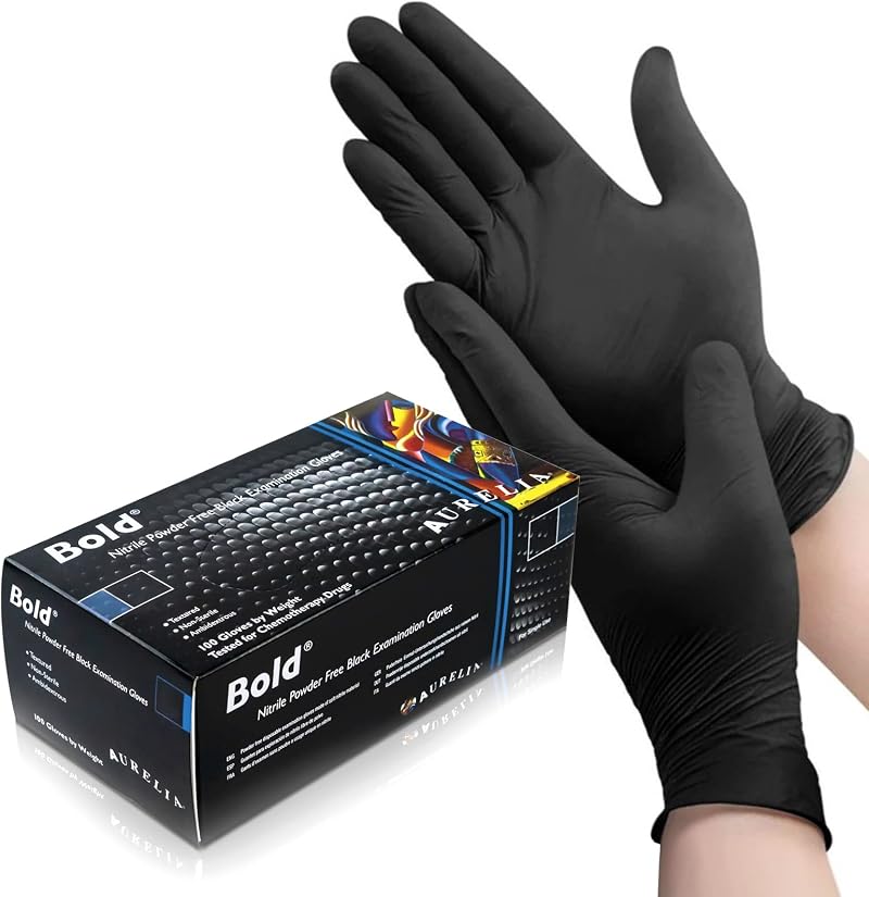UK BEST BRANDS 100 Black Nitrile Disposable Gloves Medium Heavy Duty