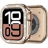 ZZDZZ Metal Case Compatible with Apple Watch Series 11/10 46mm for Women, Bling Diamond Frame Bumper with Back Cover Protective Cover for iWatch 46mm, Rose Gold