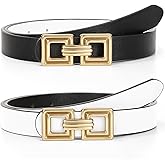 WHIPPY Reversible Leather Belt for Women Fashion Ladies Faux Leather Belt for Jeans Pants Dress with Gold Buckle 1 Pack
