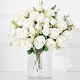 Yastouay Fake Roses Artificial Flowers, 6 Pack Rose Fake Flowers for Decoration, Real Touch White Roses Bouquets Silk Flowers for Vase Centerpiece Table Wedding Party Bridal DIY Decor