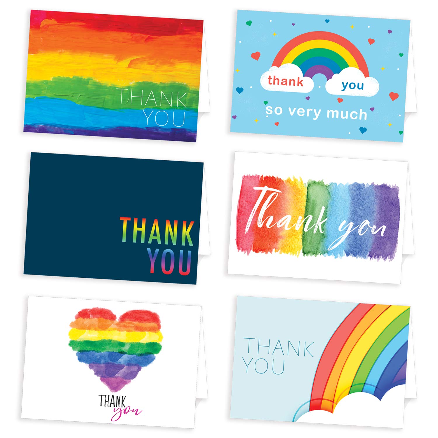Ruby Ashley 30 Thank You Cards Pack - Rainbow Thank You Cards Multipack for Teachers, Wedding, Xmas, Business, Kids - Made in the UK, 100% Recyclable