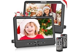 WONNIE 10 Inch Car DVD Players, Portable DVD Player Dual Screen Play Two Different or The Same Movie with 2 Headrest Mount, 5H Rechargeable Battery, Last Memory, AV Out/in, Support USB/SD/Sync TV