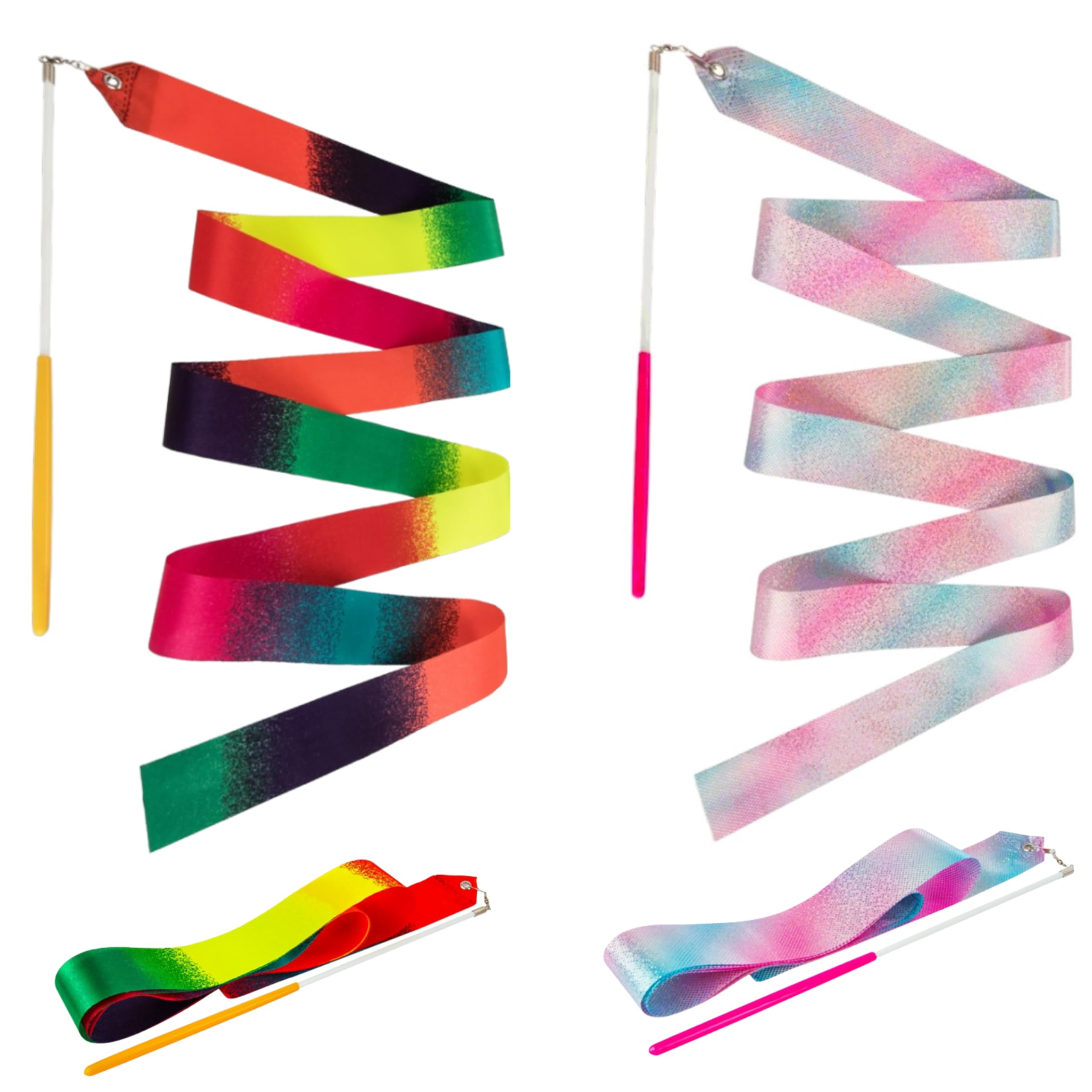 Gydery 4 x 2M Long Rhythmic Gymnastics Dance Ribbon with Rotating Wand 2 Colorful Models Artistic Rhythmic Gymnastics Gifts and Party Gifts