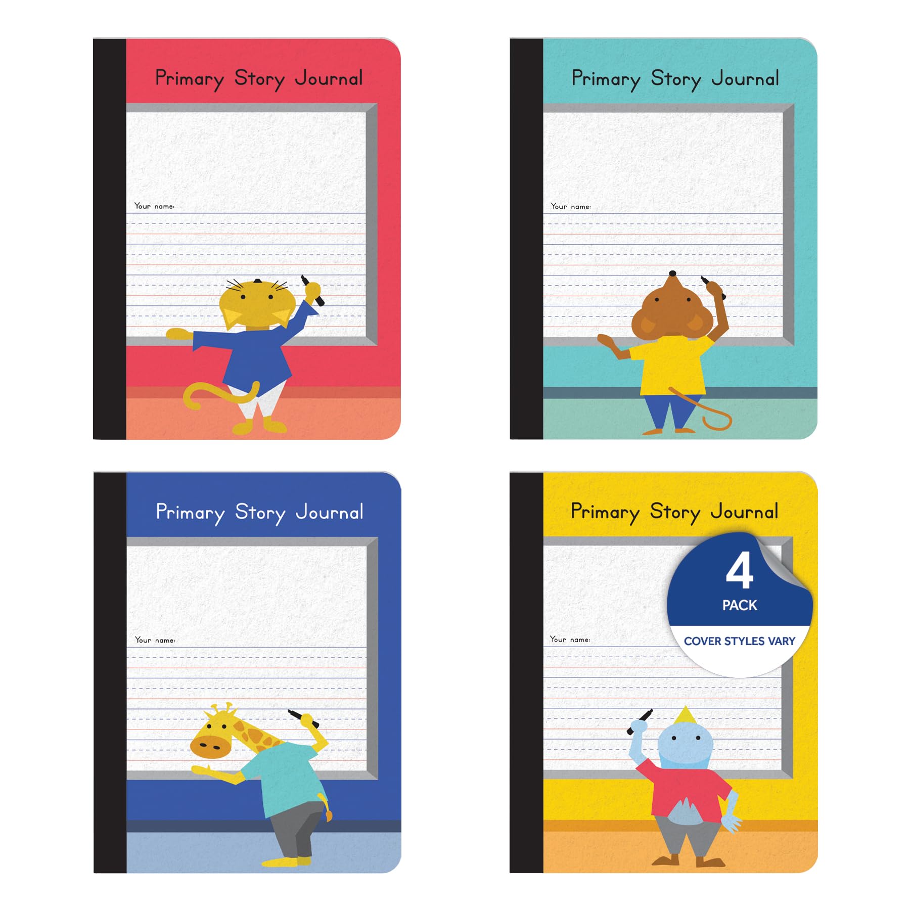 Oxford Primary Composition Notebooks, Kids Handwriting & Drawing Story Journal, Pre-K, Grades K-2, 100 Sheets/200 Pages, 9 3/4 x 7 1/2, 4/Pack (63784)
