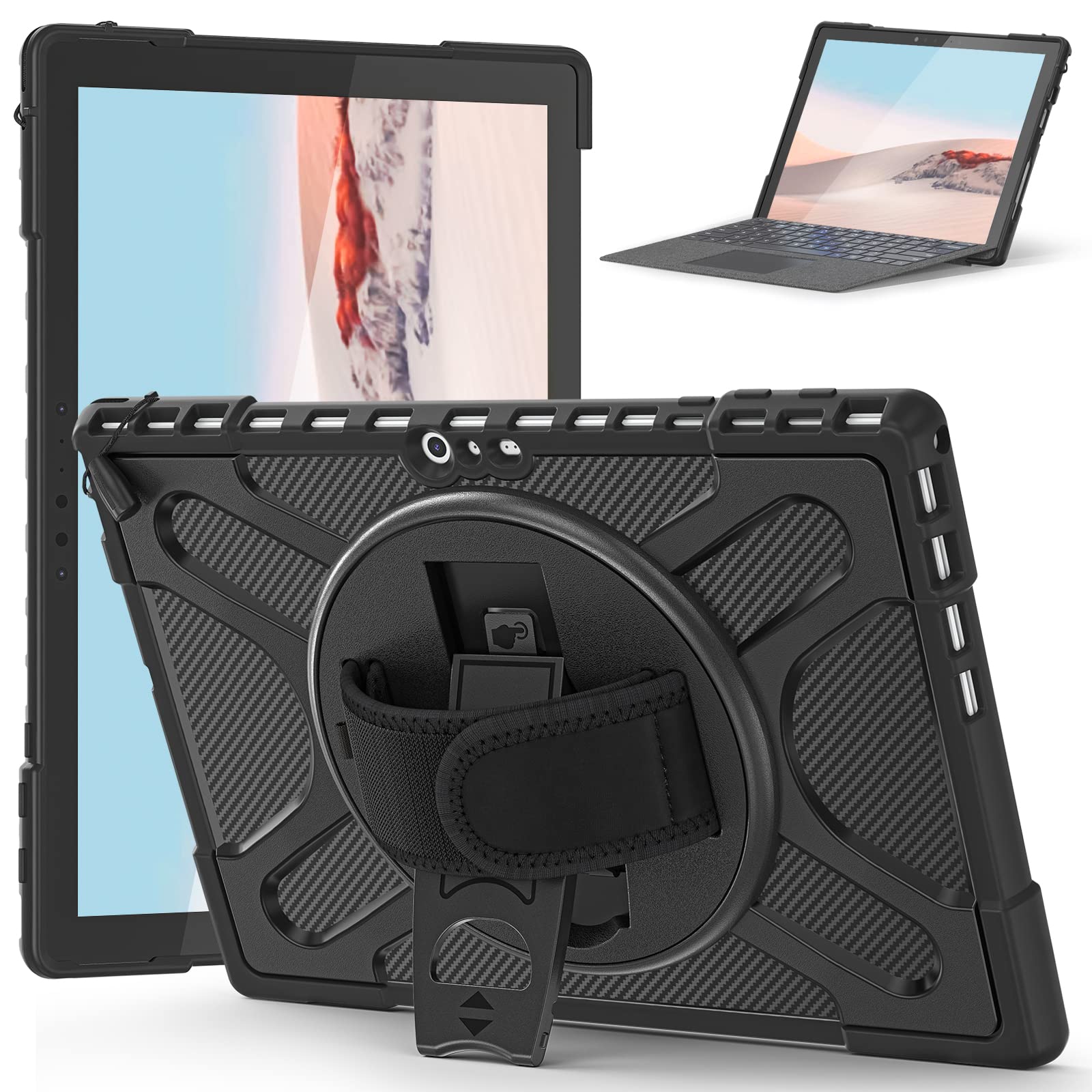 Gerutek Shockproof Case for Microsoft Surface Pro 7 Plus/Pro 7/6/ 5/4 12.3 inch, Heavy Duty Rugged Case with [360 Rotating Stand and Hand strap][installable keyboard] Protective case