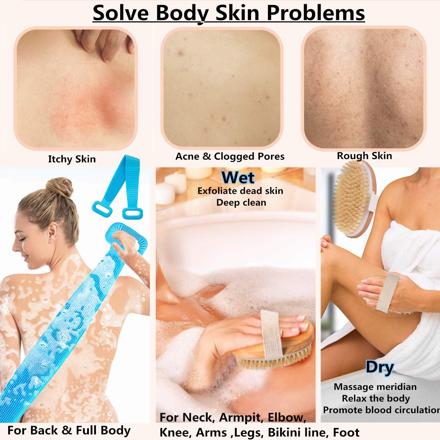 Body Scrubber Set, Shower Brush, Silicone Back Scrubber Washer, Wet and Dry Bath Body Brush, Silicone Body Brush with Scrub Bath Shower Scrubber Bathing Accessories Silicone Face Brush Charcoal Loofah : Beauty