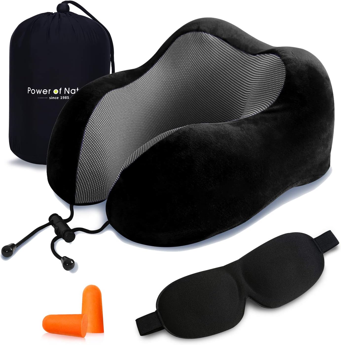 Power of Nature Travel Pillow Luxury Memory Foam Neck & Head Support Pillow Soft Sleeping Rest Cushion for Airplane Car & Home Best Gift(Black)