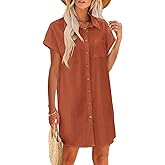 Zeagoo Summer Dresses for Women 2025 Cotton Button Down Short Sleeve Tshirt Dresses Casual Mini Beach Dress