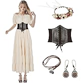 Eunchaes Women’s Renaissance 5 pcs fairy dress costume Medieval Victorian Peasant Cottagecore 1700s Dress