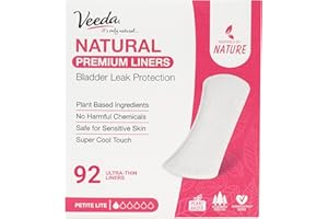Veeda Natural Premium Ultra Thin Panty Liners for Women - Breathable Thin Daily Liners are Always Chlorine and Toxin Free - Hypoallergenic & Long Length Pantiliners - Petite Lite Absorbency - 92 Count