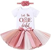 ODASDO Baby Girl's First Birthday Outfit Flower Printed Cotton Short Sleeve Romper Tutu Skirt Crown Headband 3PCS Set