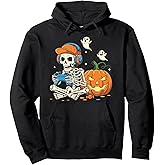 Halloween shirts Cool Teen Boy Skeleton Gaming Men Halloween Pullover Hoodie