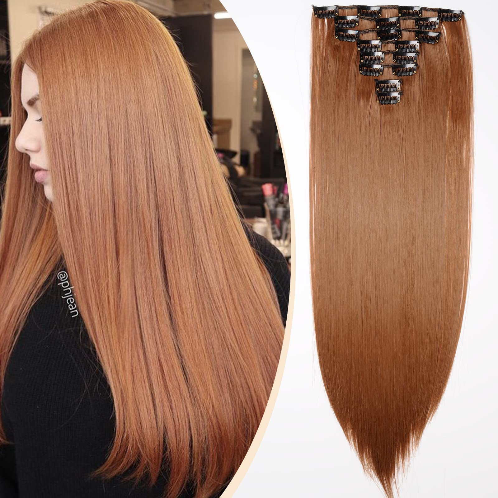 S-noilite 17-26 Inches(43-66cm) 8pcs Long Full Head Clip In Hair Extensions Extension Sexy Lady Fashion Choice 60 Colours (23 Inches-Straight, Light Auburn)