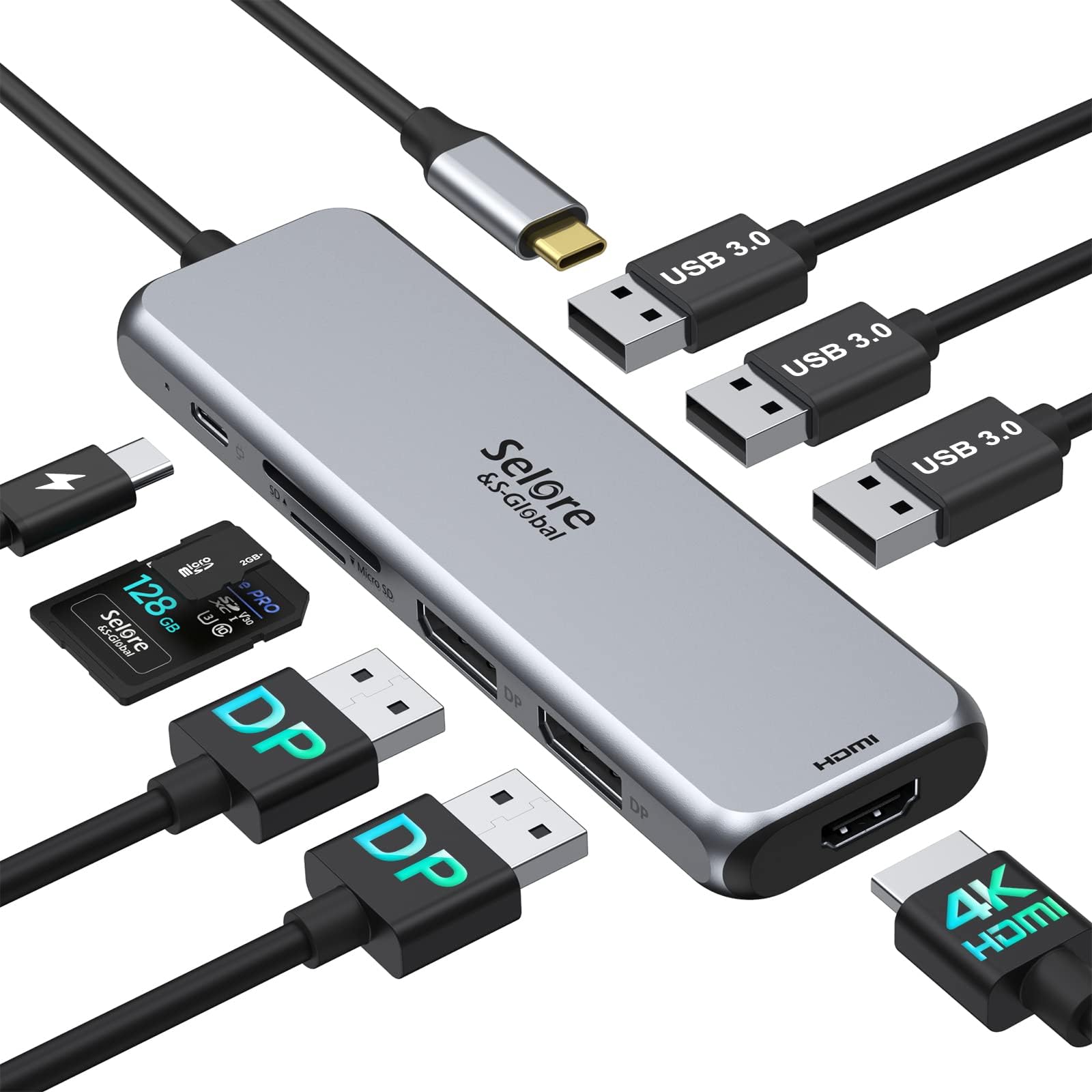 Photo 1 of Docking Station Dual DisplayPort, Selore USB c hub with 2 displayport, HDMI, 3*USB 3.0,100W PD,SD & TF Slot, 9 in 1 2 dp Multiport Adapter for MacBook/Dell XPS/HP/Lenovo/Microsoft Surface