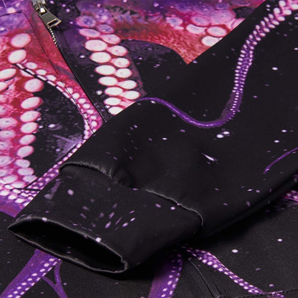 Men¡¯s 3D Digital Printing Hooded with Purple Design Athletic Sweaters Full-Zip Pullover with Pocket M