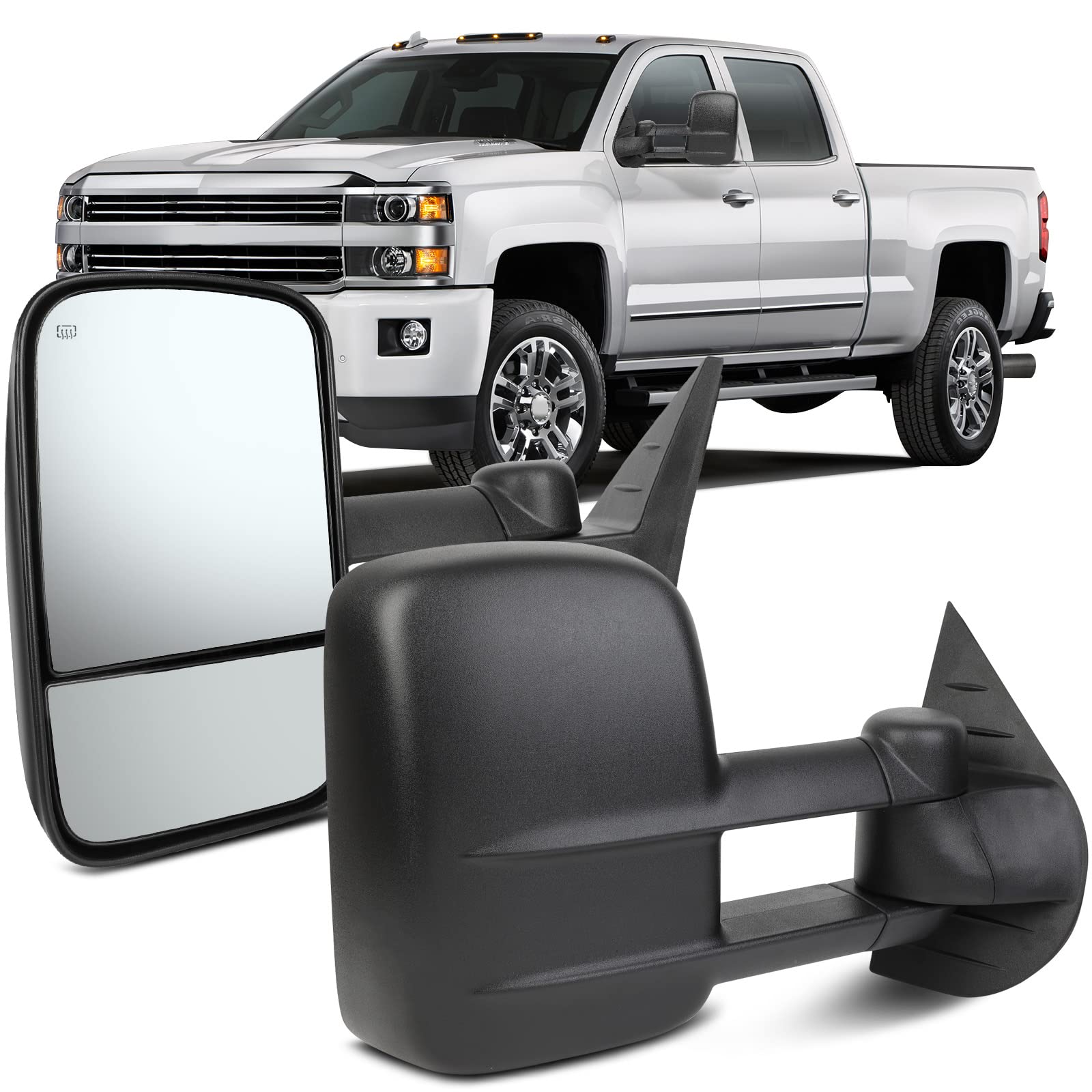 Photo 1 of OCPTY Towing Mirrors With Power Heated Left And Right Side Tow Mirrors Compatible With 2007-2013 For Chevy Avalanche 1500 Suburban 1500/2500 For Gmc Yukon Xl 1500/2500 With Black Housing