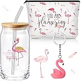Hushee 3 Pcs Flamingo Theme for Women You Are Flamingo Makeup Bag and Glass Cup with Lid Straw Keychain for Women Day Friend Staff Coworker