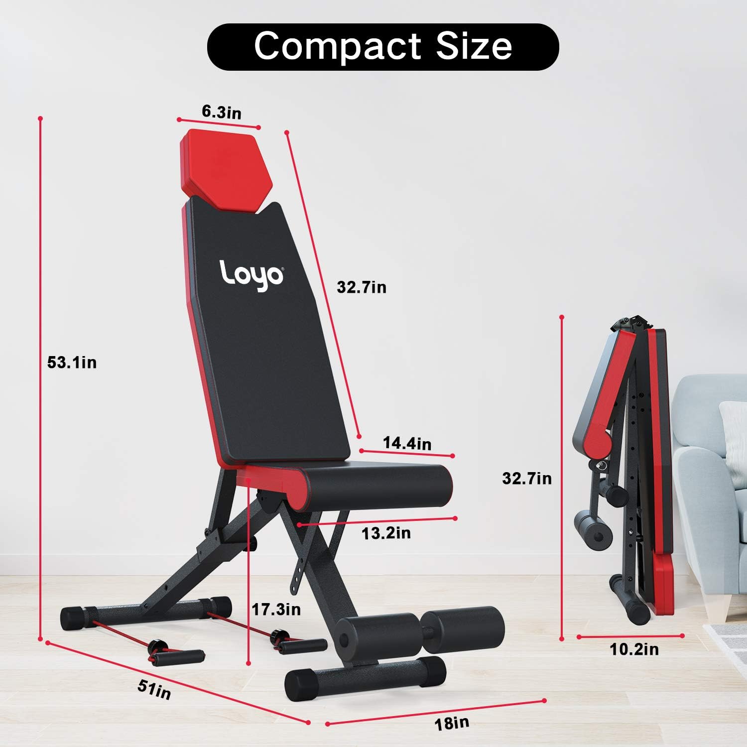 Loyo Adjustable Weight Bench Foldable, Training Bench, Strength Fitness Training Bench for Full Body . Flat Incline Decline Exercise Bench for Home Workout. : Sports & Outdoors