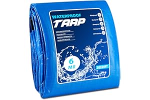 DELLNA Tarps Heavy Duty Waterproof 20×20FT, 6 Mil Waterproof Tarp Grommets and Reinforced Edges, Tarpaulin Cover for Outdoor Camping, Deck, Roof, Pool, Tent, Boat, RV,Included Utility Rope