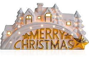 taman Christmas Ceramic Village, Glowing Xmas House Tabletop Decoration for Christmas Tabletop Home Décor Kids' Gift