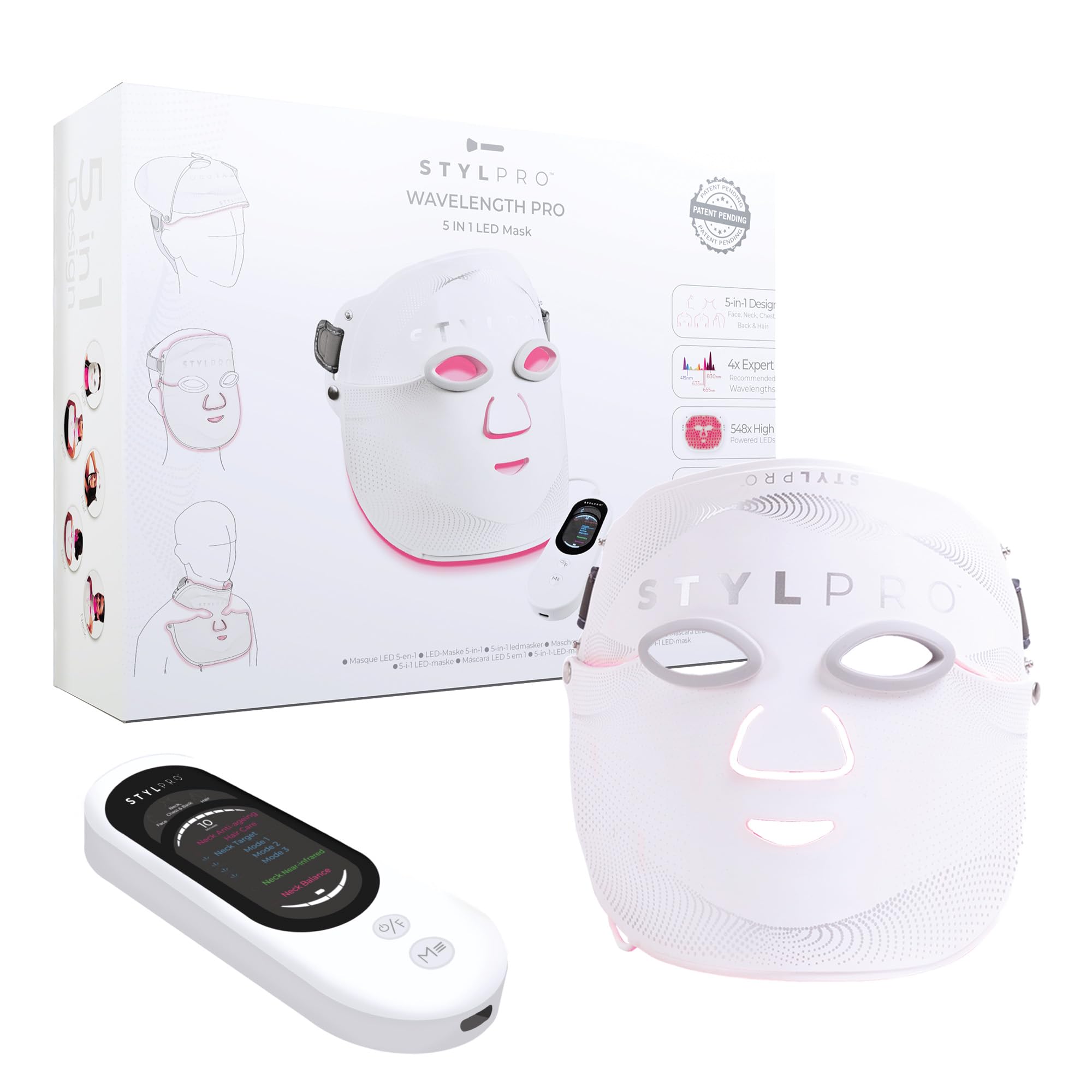 STYLPRO WAVELENGTH PRO 5-in-1 LED Light Therapy Mask – Red Light Therapy for Face, Neck, Back & Hair | 548 LEDs | Age defying, Wrinkles, Hair Growth