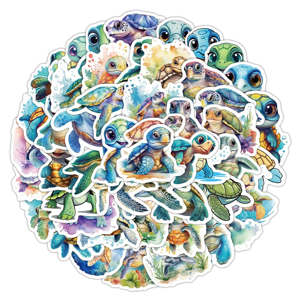 Cute Sea Turtle Vinyl Stickers, 50 PCS Waterproof Cartoon Animal Decals for Laptops, Scrapbooking, Journals, Notebooks, Water Bottles, Suitcases, Phones & DIY Decor