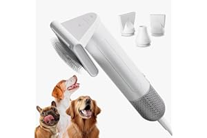 JELLYFISH 2 in 1 Grooming Kit for Pet-Dog Hair Dryer & Professional Grooming Brush for Frizzy Dog Hair Styling-1.21lb Lightweight Handhold Portable High Velocity Force Blower+4 Replacement Nozzle at Home Travel