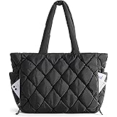 BAGSMART Tote Bag for Women, Quilted Puffer Tote Bag with Compartments, Shoulder Handbag Work Bag with Zipper for Travel