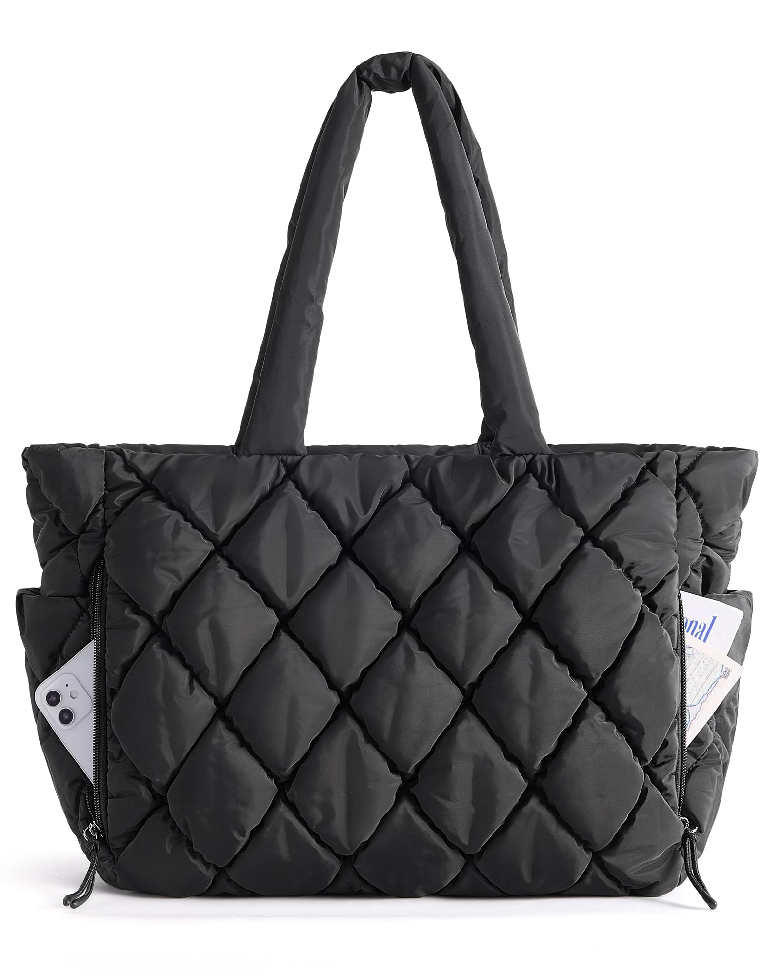 Photo 1 of BAGSMART Tote Bag for Women, Quilted Puffer Tote Bag with Compartments, Shoulder Handbag Work Bag with Zipper for Travel