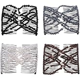 Ruihfas Stretchable Hair Combs Clips Hairpins Easy Stretch Double Slides Combs for Women Girls DIY Hair Styling Accessories, Pack of 4