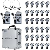 Retekess TT106S Earhook Tour Guide System, Tour Guide Headsets(2TX 30RX) | for Factory, School, Only 18g RX, Relax Your Hands, Wireless, 2.4G, 50H, Built-in Microphone, 32 Slot Charge Case, 200m