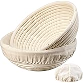 Dimpola Banneton Bread Proofing Basket - 9 inch Banneton Basket Set of 2 Sourdough Proofing Basket Round Proofing Bowls Handmade Rattan Baskets and Liners