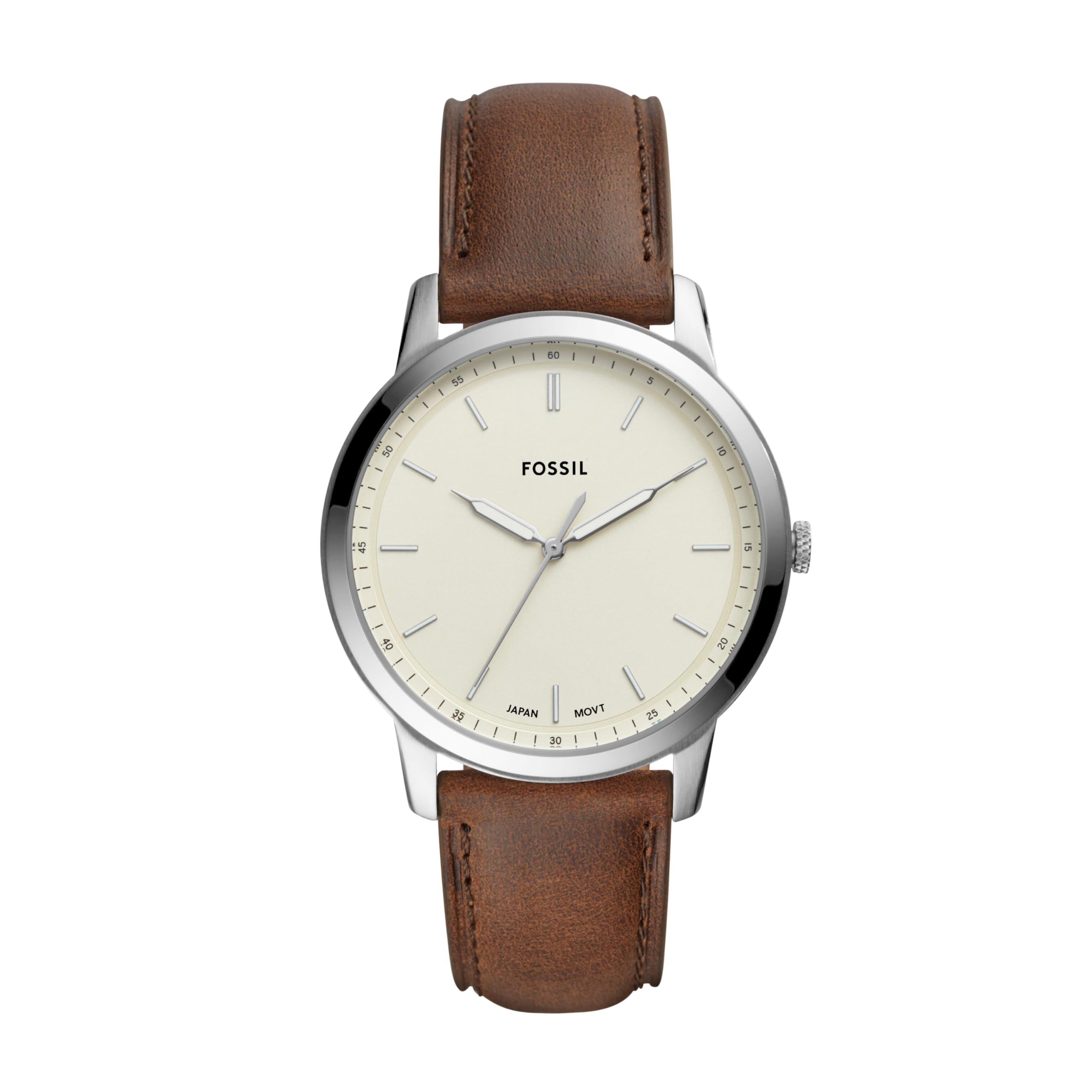 Photo 1 of Fossil Men's Minimalist Quartz Stainless Steel and Leather Three-Hand Watch, Color: Silver, Brown (Model: FS5439)