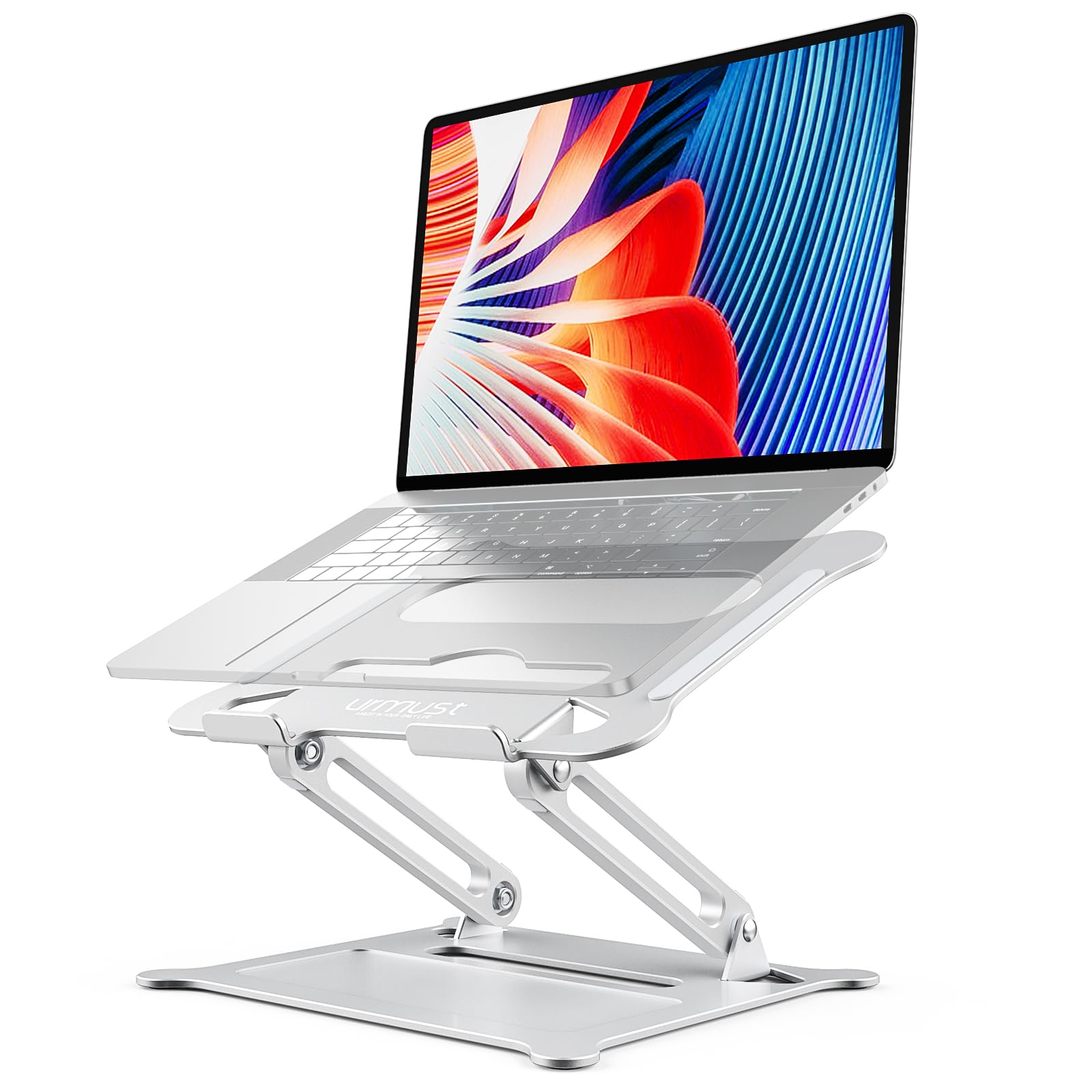 urmust Laptop Stand, Adjustable Laptop Stand for Desk,Ergonomic Multi-Angle Laptop Holder with Heat-Vent, Compatible with MacBook Air Pro, Dell, HP, Lenovo Light Weight Aluminum Up to 15.6"(Silver)