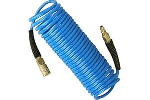 Buccilly 25 Ft Polyurethane Recoil Compressor air hose Hose with ，1/4-Inch Fittings & Bend Restrictors