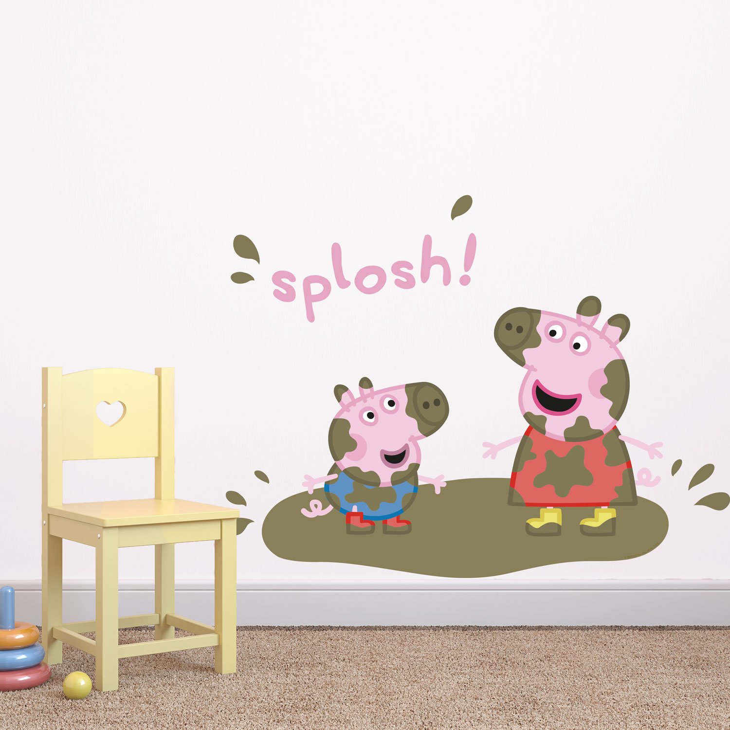 Peppa Pig and George splosh wall stickers (Large - Pink) | Official Peppa Pig wall stickers range