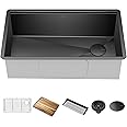 Kraus KWU110-30-100-100MB, Kore Workstation 30-inch Undermount 16 Gauge Single Bowl Stainless Steel Kitchen Sink with WasteGuard 1 HP Continuous Feed Garbage Disposal