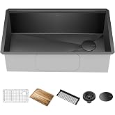 KRAUS Gunmetal 32 in 16 Gauge Undermount Kitchen Sink KWU110-32/PGM | 16-gauge steel with PVD Gunmetal finish, DuraShield technology resists scratches, cutting board and rack included