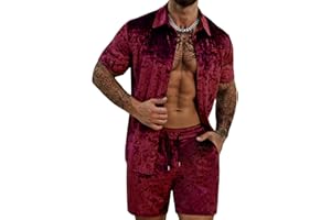 ZSJR Mens Tracksuit Diamond Velvet Shirts and Shorts Set Fashion Casual 2 Piece Outfits for Men