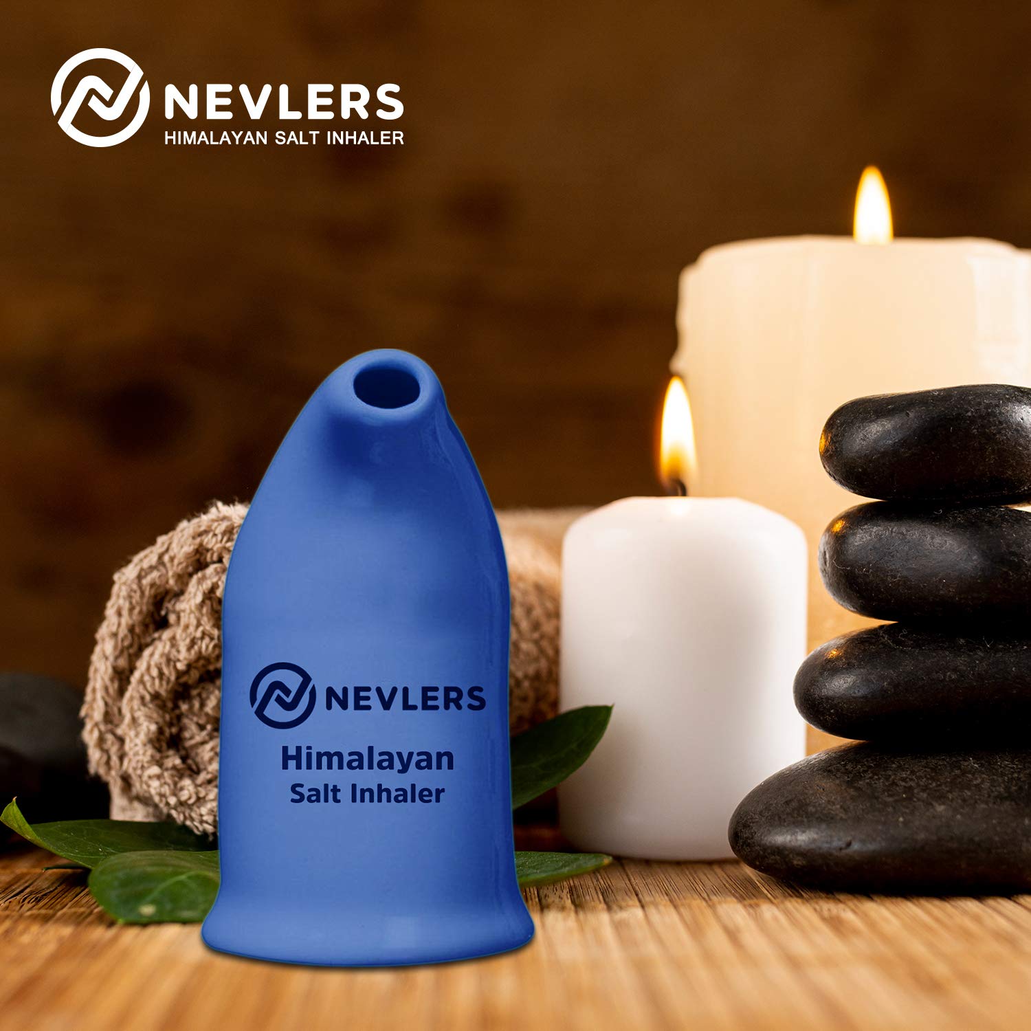 Nevlers Himalayan Salt Inhaler w/ 6 Oz Coarse Organic Himalayan Pink Salt |Cobalt Blue Ceramic Portable Salt Inhalers for Natural Asthma Relief |Homeopathic Inhalers for Breathing Problems for Adults
