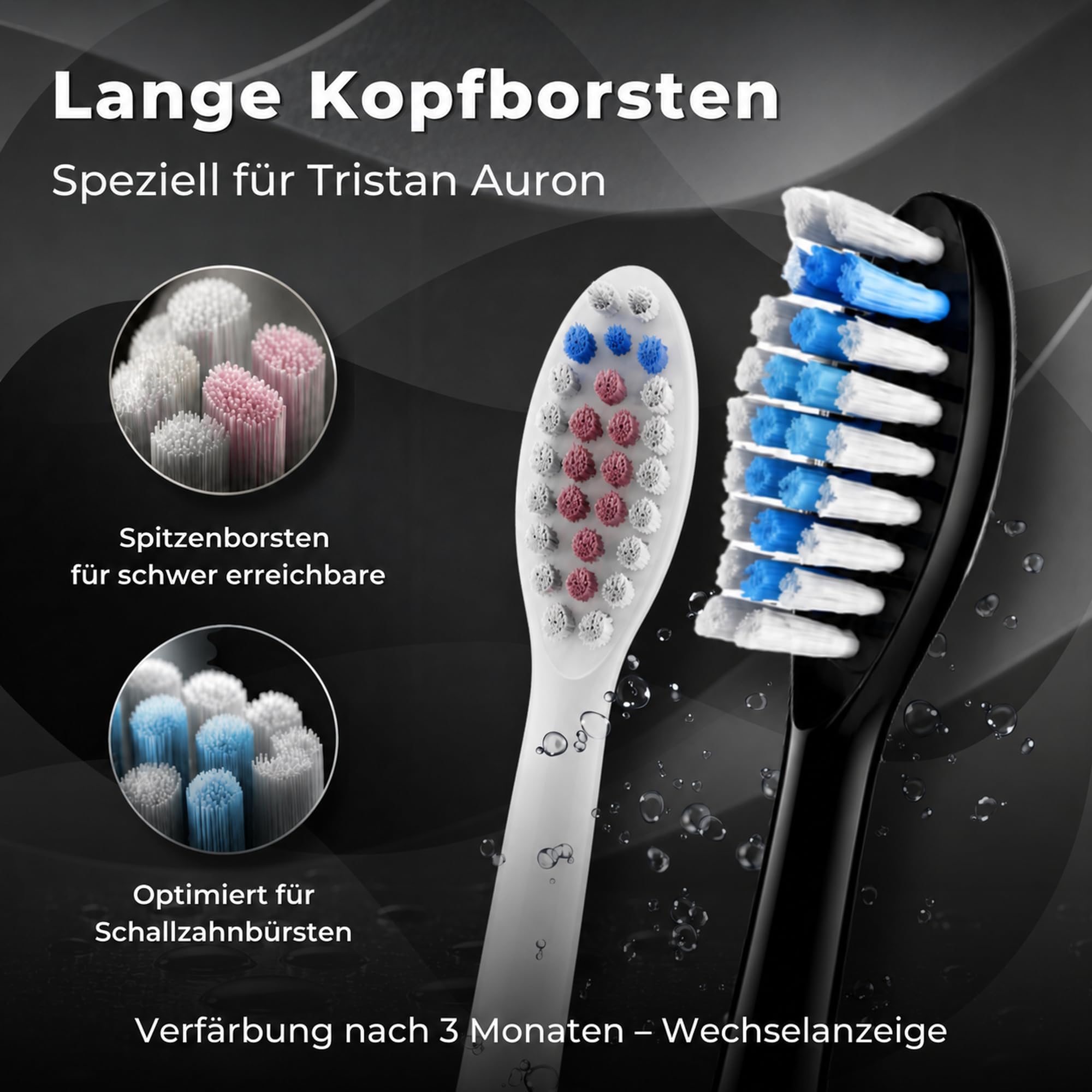 Tristan Auron Schallzahnbürste - Beste Reisezahnbürste 2025-100 Tage risikofrei testen - 55000 Elektrische Schwingungen 5 Programme 60 Tage Batterie mit UV Reiseetui 6 Aufsätze Business Class Blau 6