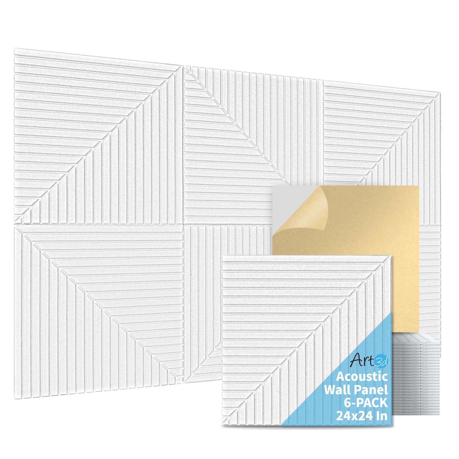 Photo 1 of Art3d 6-Pack Self-Adhesive Acoustic Wall Panels for Home Décor, 24 x 24 Inch Soundproofing Panels for Office Studio Bedroom - High Noise Absorption Polyester Fiber, White