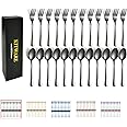 Black Forks and Spoons Silverware Set, KITWARE 24 pieces Flatware Set for 12, Stainless Steel Tableware Cutlery Set for Family, Restaurant, Hotel, Travel, Lunch Box