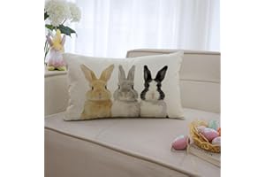 Happy Easter Bunny Throw Pillow Cover, 12 x 20 Inch Spring Rabbit Holiday Cushion Case Decoration for Sofa Couch