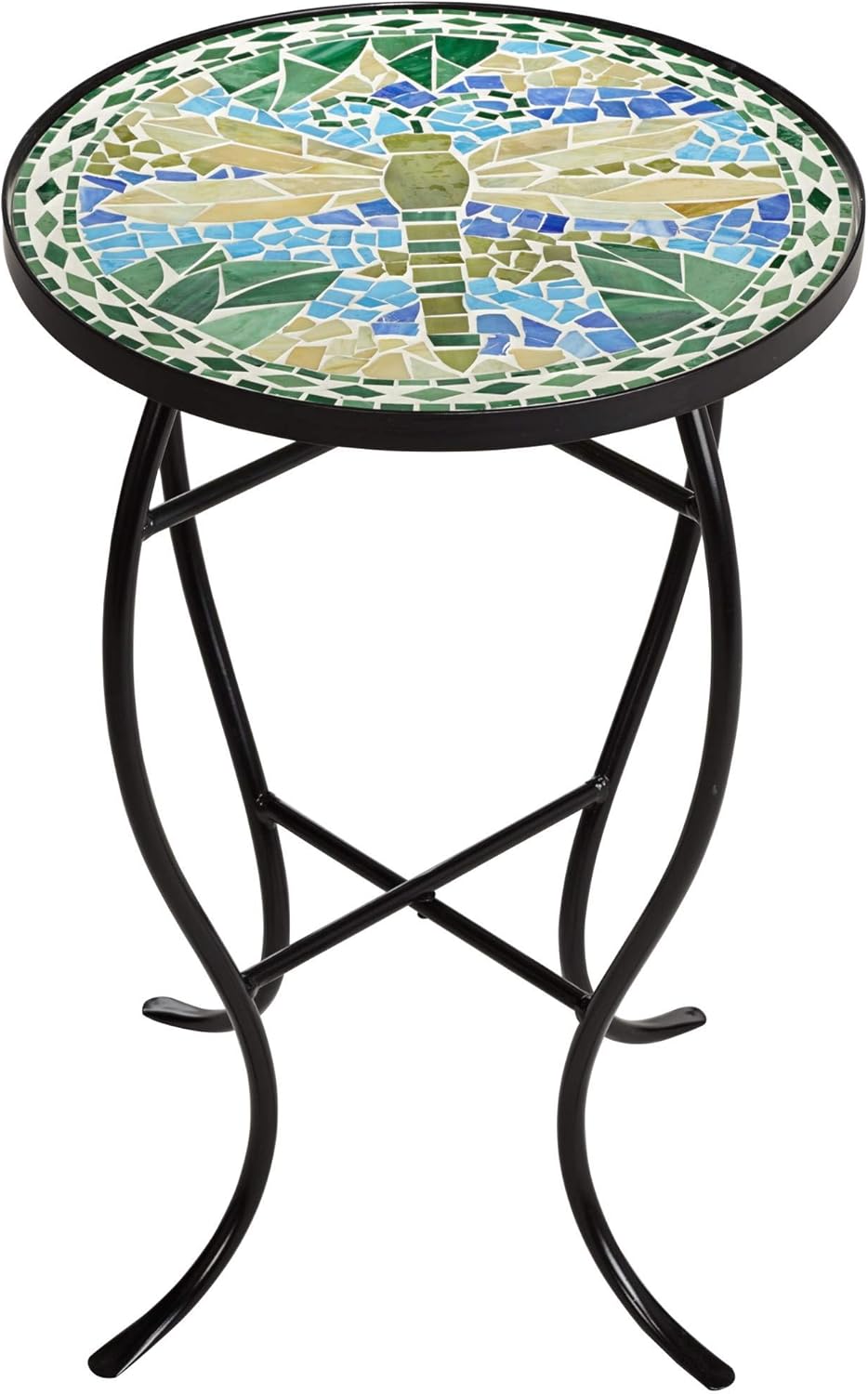 Teal Island Designs Dragonfly Mosaic Black Iron Outdoor Accent Table: Home Improvement
